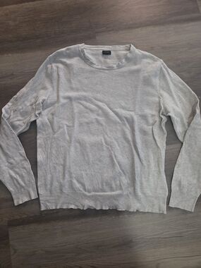 J. Crew Heathered Gray Textured Pullover Long Sleeve Cotton Cashmere Blend Sz L